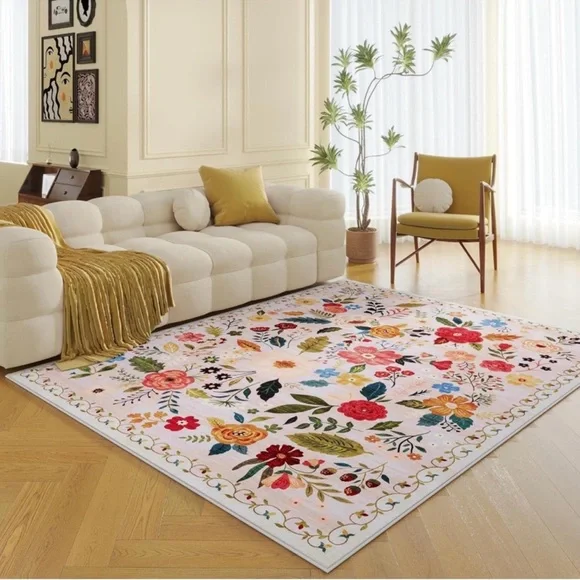 NEW White Floral Boho Vintage MulticolorArea Rug Carpet 5' x 7'